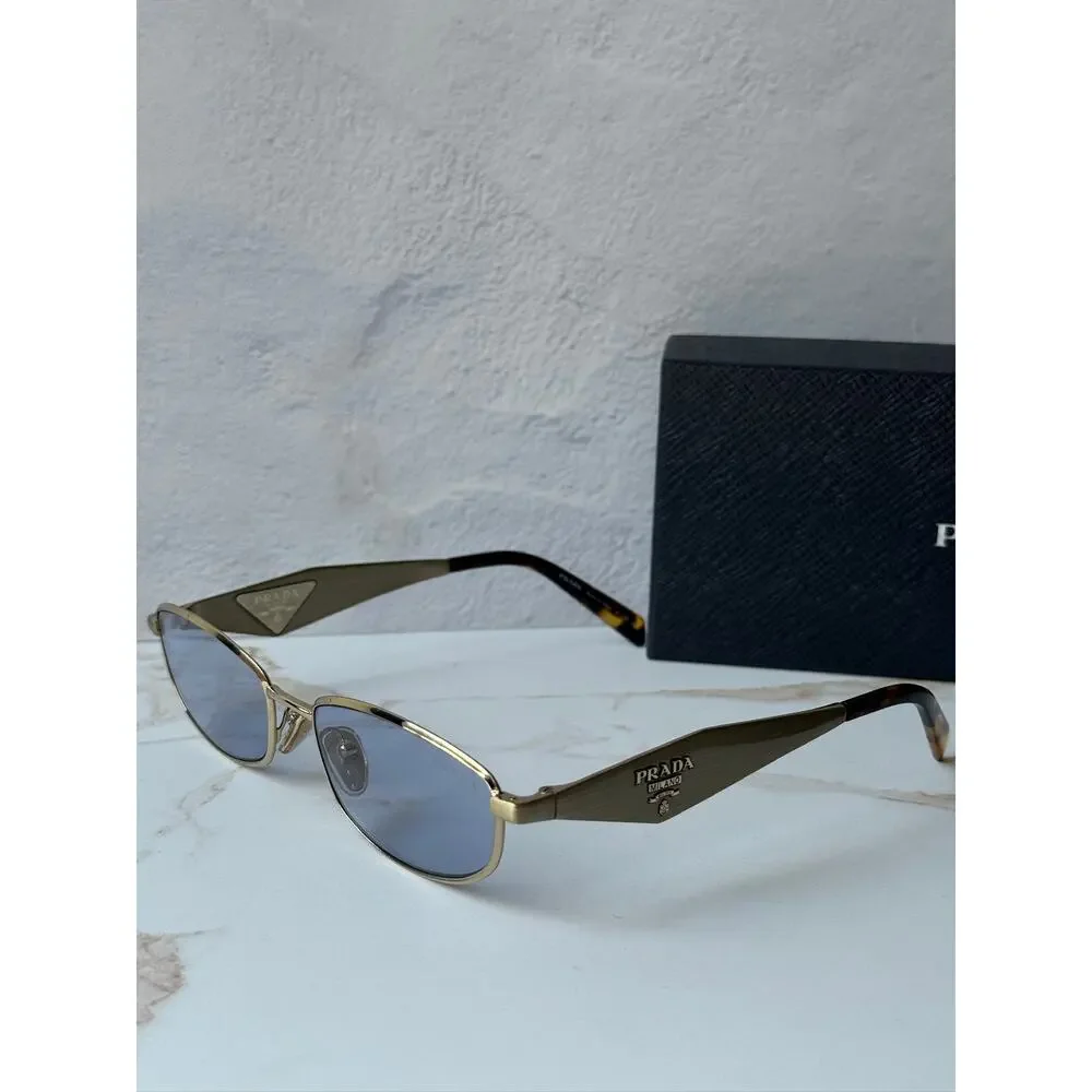 NEW Prada PR D51S Gold Metal Sunglasses in Blue Lens $578